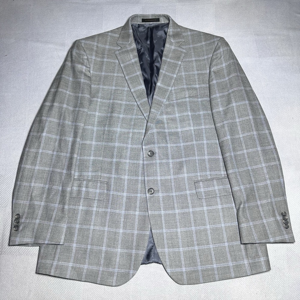 Jos A Bank Reserve Gray Windowpane Silk Wool Traditional Fit Blazer Jacket 46L